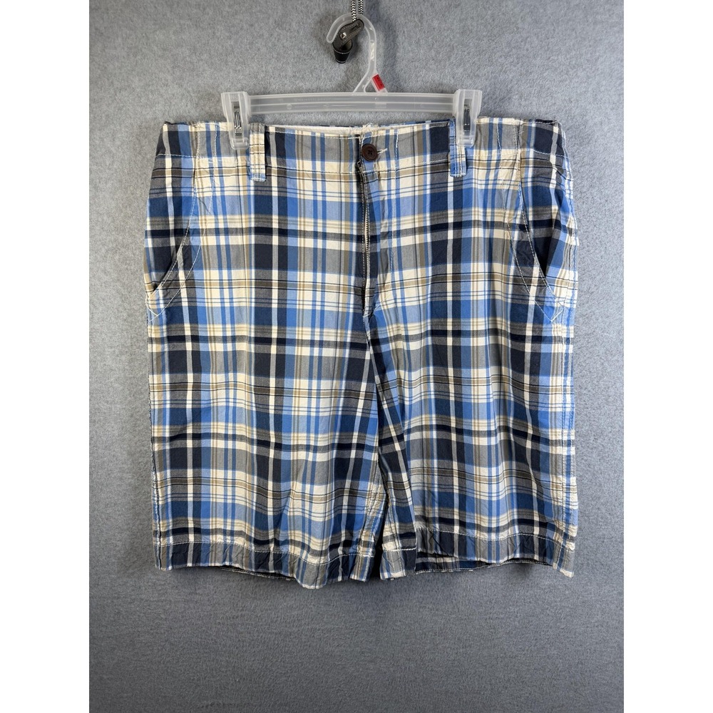 Aeropostale Shorts Mens 36 Blue Plaid Chino Flat Front Casual Summer Pockets